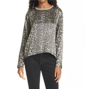 NWT ATM Anthony Thomas Melillo Army Leopard Silk Long Sleeve Blouse Women's XL